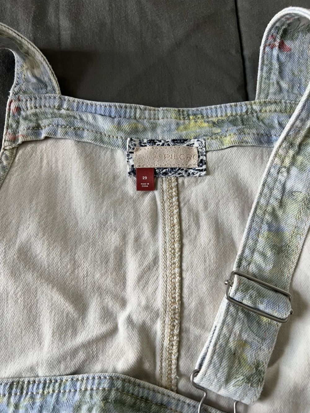Pilcro Light Wash Floral Denim Short Overalls - Picture 2 of 4